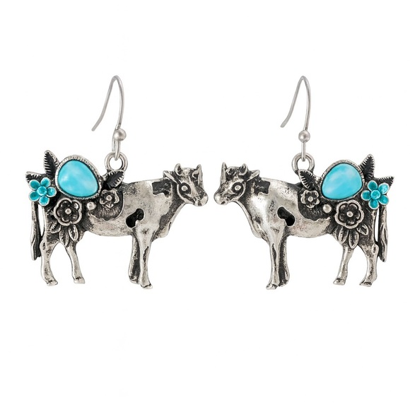 Zara Jewelry - Silver and Turquoise Cow Earrings